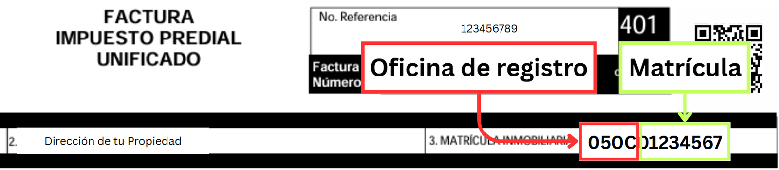 Ejemplo de ubicación de matrícula inmobiliaria en un impuesto predial